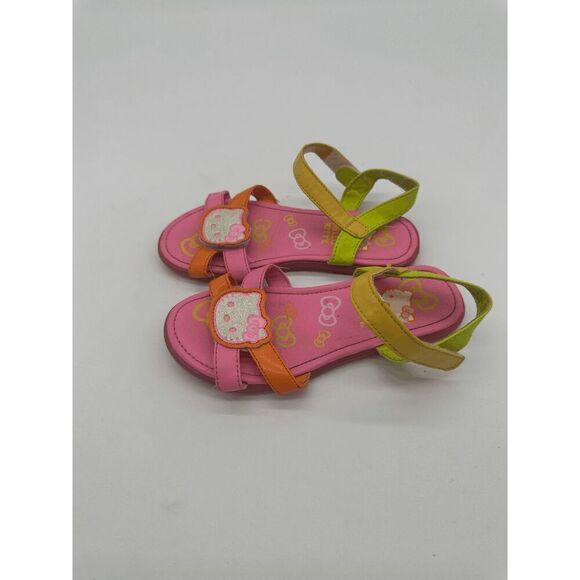 Hello Kitty Kids Sandals For Girls with Straps Hook & Loop Sz 12 Neon Multicolor - Picture 2 of 8